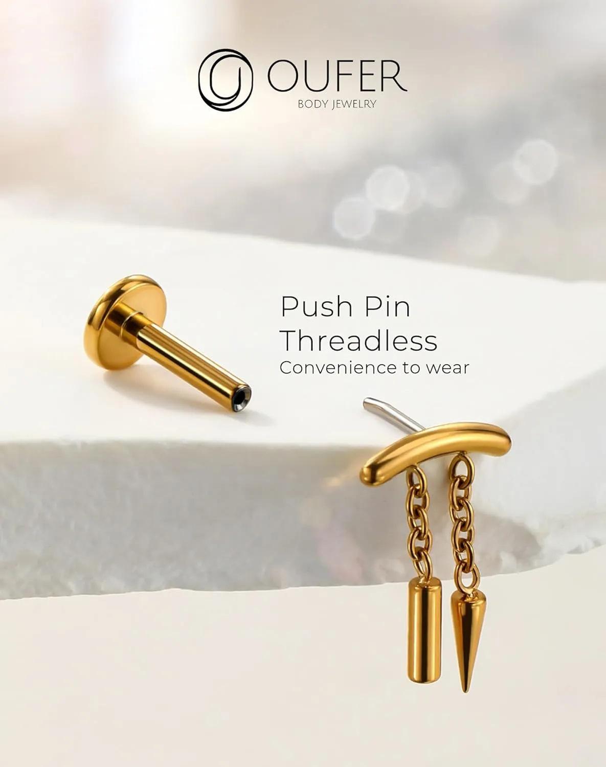 OUFER Chain Helix Piercing Jewelry, Dangle 316L Stainless Steel 16G Threadless Flat Back Piercings Helix Cartilage Piercing Jewelry for Women Men