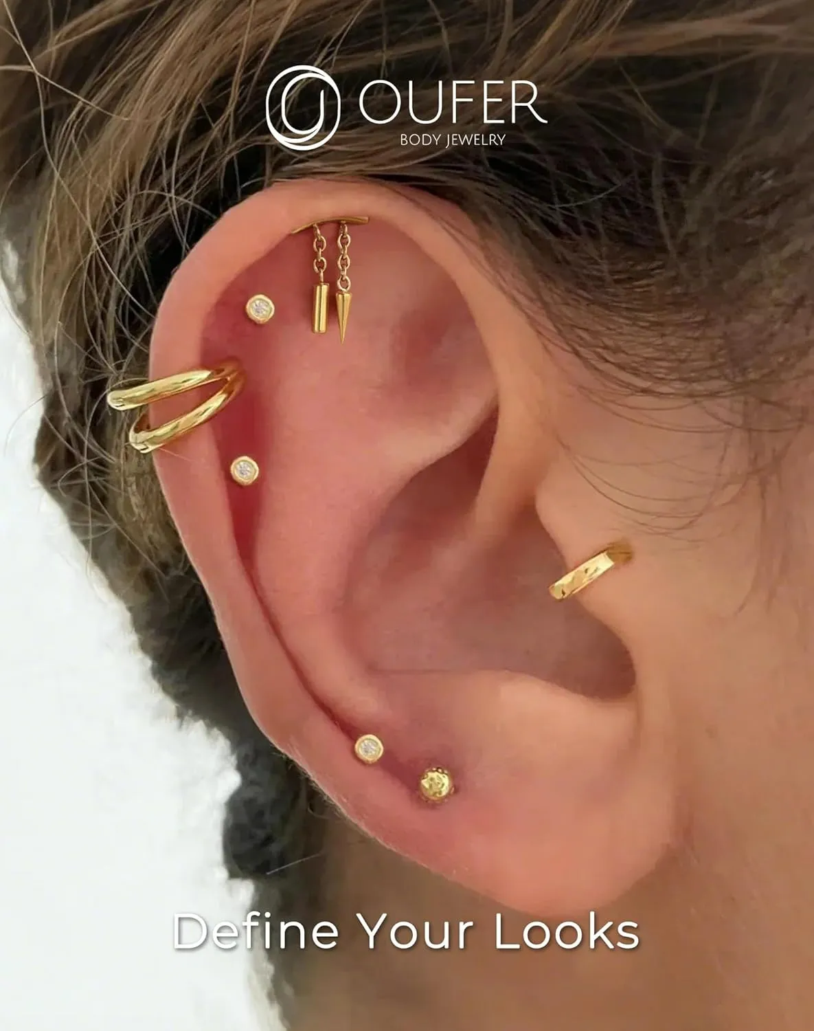 OUFER Chain Helix Piercing Jewelry, Dangle 316L Stainless Steel 16G Threadless Flat Back Piercings Helix Cartilage Piercing Jewelry for Women Men