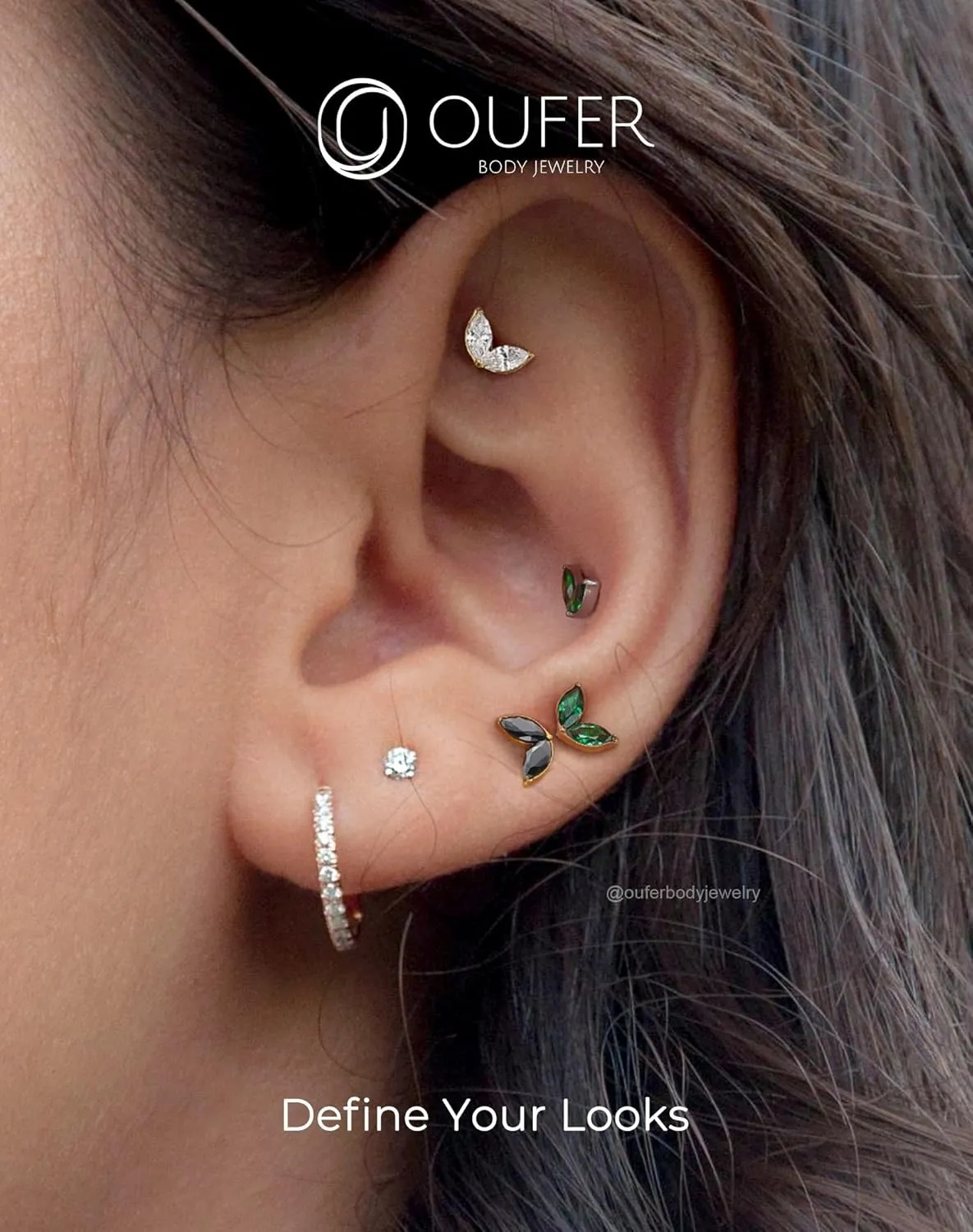 OUFER Colorful Floral Helix Piercing Jewelry, 16G Threadless Flat Back Piercings Helix Cartilage Tragus Conch Piercing Jewelry for Women Men
