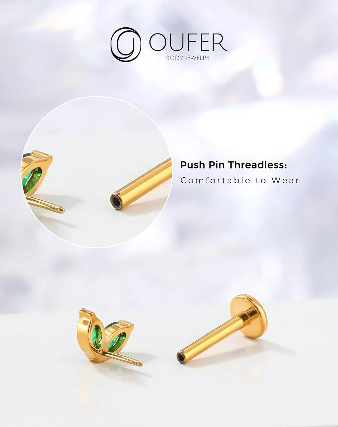 OUFER Colorful Floral Helix Piercing Jewelry, 16G Threadless Flat Back Piercings Helix Cartilage Tragus Conch Piercing Jewelry for Women Men