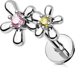 OUFER Cute Floral Cartilage Piercing, 16G Internally Threaded Flat Back Piercings Silver Helix Cartilage Tragus Piercing Jewelry