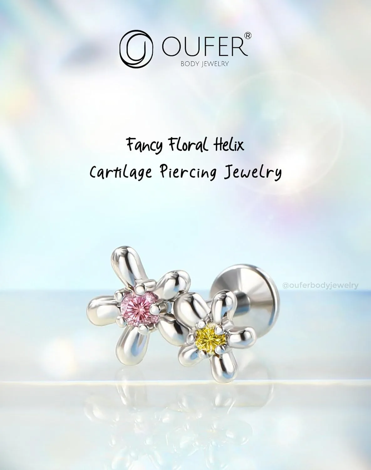 OUFER Cute Floral Cartilage Piercing, 16G Internally Threaded Flat Back Piercings Silver Helix Cartilage Tragus Piercing Jewelry