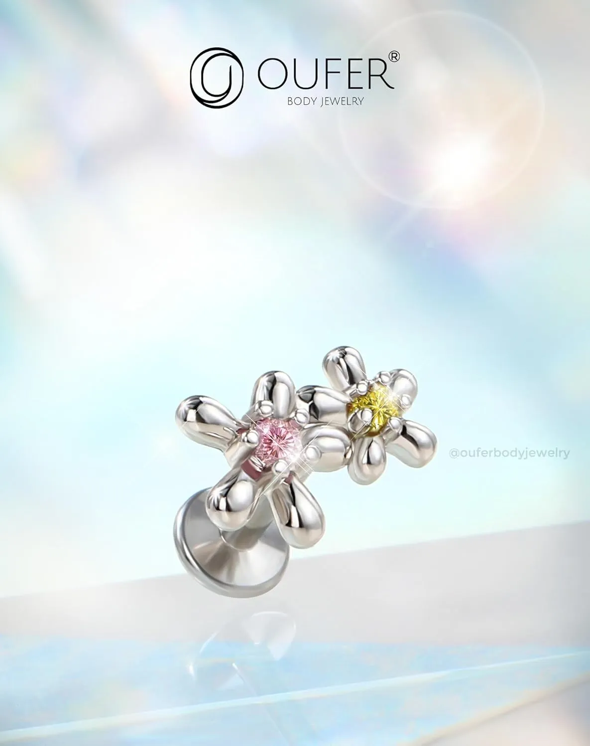 OUFER Cute Floral Cartilage Piercing, 16G Internally Threaded Flat Back Piercings Silver Helix Cartilage Tragus Piercing Jewelry