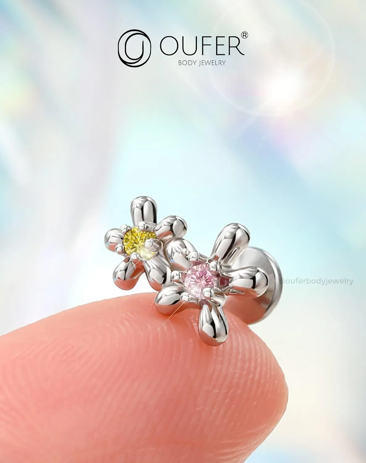 OUFER Cute Floral Cartilage Piercing, 16G Internally Threaded Flat Back Piercings Silver Helix Cartilage Tragus Piercing Jewelry
