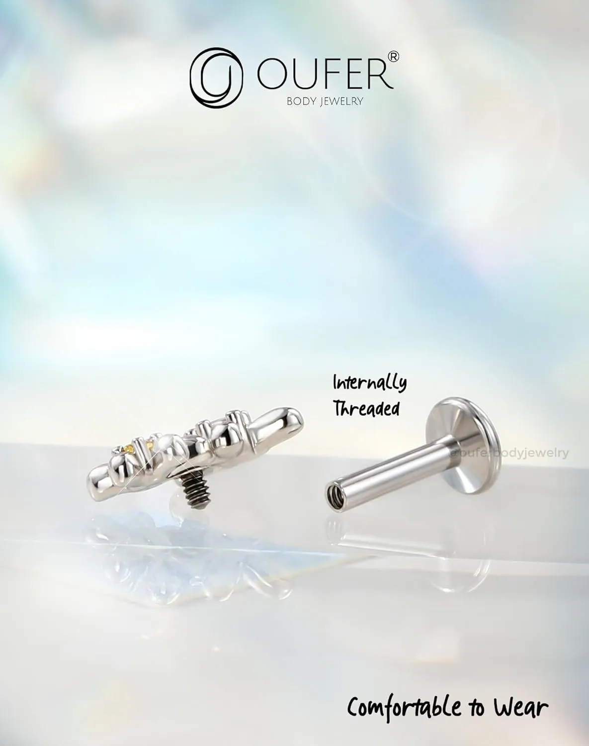 OUFER Cute Floral Cartilage Piercing, 16G Internally Threaded Flat Back Piercings Silver Helix Cartilage Tragus Piercing Jewelry