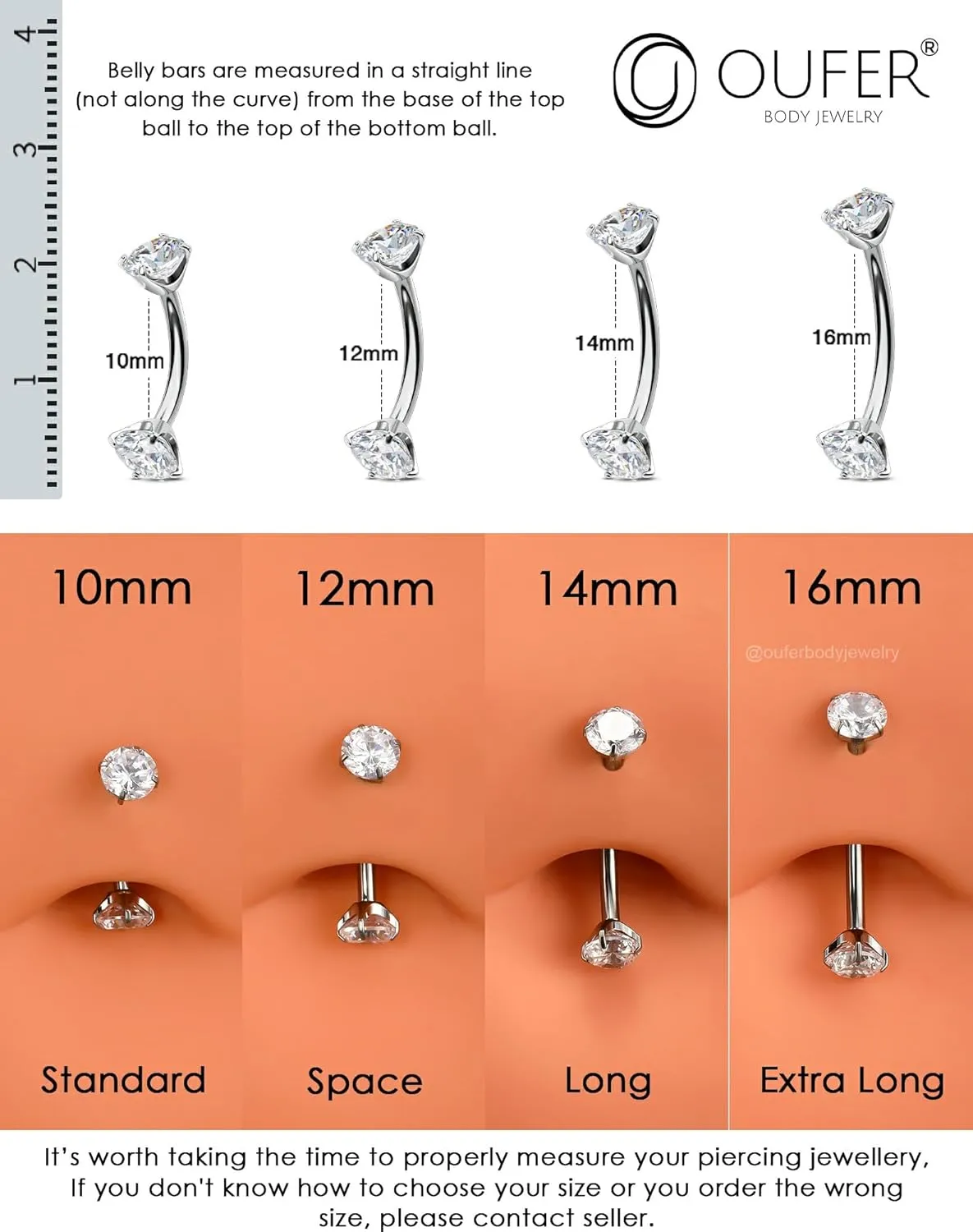 OUFER G23 Solid Titanium Belly Button Rings, 14G Curved Barbells Belly Rings For Women, Clear CZ Interal Thread Navel Piercing Jewelry