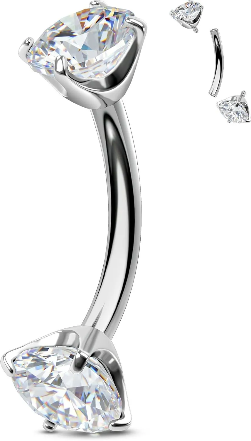OUFER G23 Solid Titanium Belly Button Rings, 14G Curved Barbells Belly Rings For Women, Clear CZ Interal Thread Navel Piercing Jewelry