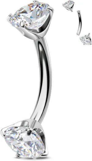OUFER G23 Solid Titanium Belly Button Rings, 14G Curved Barbells Belly Rings For Women, Clear CZ Interal Thread Navel Piercing Jewelry