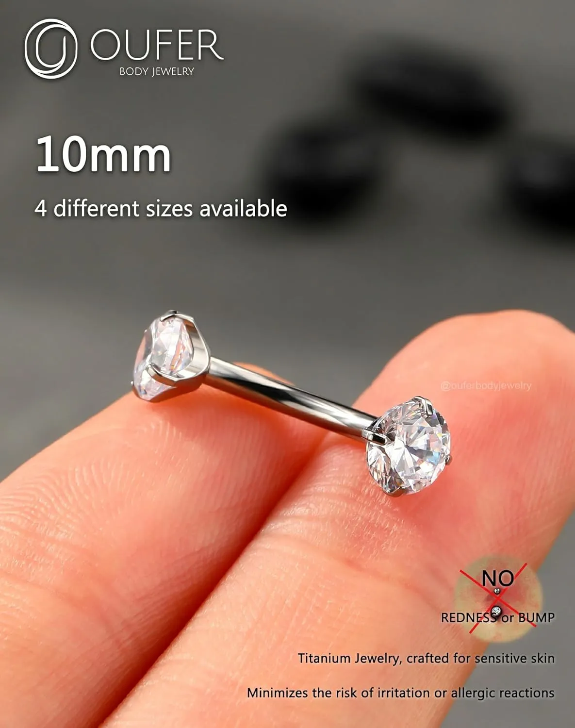 OUFER G23 Solid Titanium Belly Button Rings, 14G Curved Barbells Belly Rings For Women, Clear CZ Interal Thread Navel Piercing Jewelry