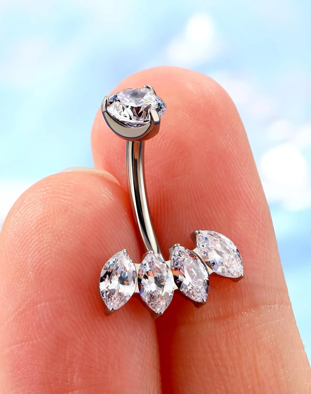 OUFER Titanium Belly Button Rings, Clear CZ Belly Rings for Women, Internally Threaded Belly Button Piercings, Silver Navel Piercing Jewelry, Belly Piercing Jewelry, Navel Rings Barbells-10mm