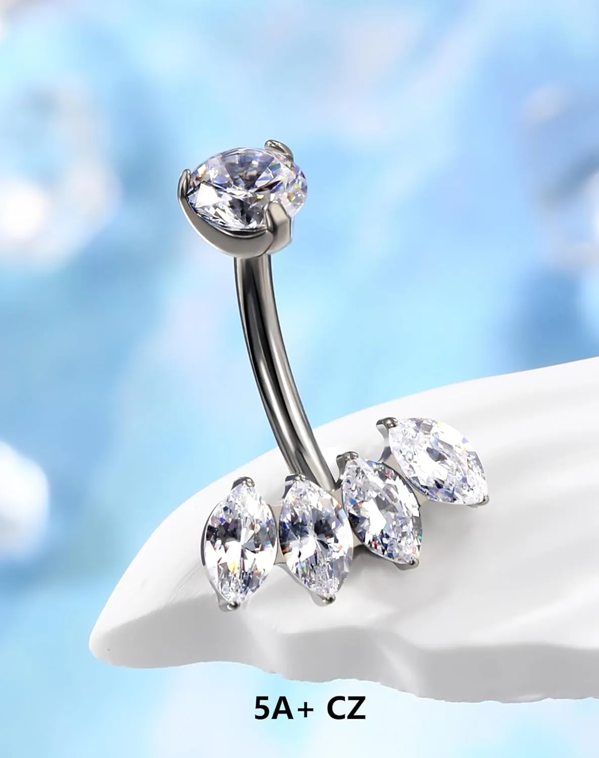 OUFER Titanium Belly Button Rings, Clear CZ Belly Rings for Women, Internally Threaded Belly Button Piercings, Silver Navel Piercing Jewelry, Belly Piercing Jewelry, Navel Rings Barbells-10mm