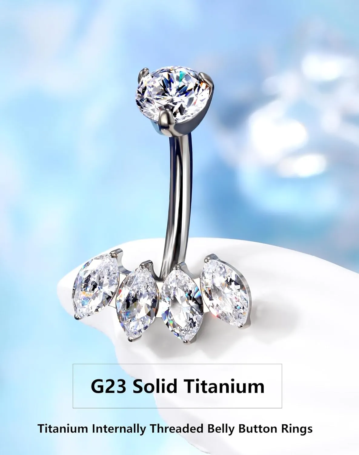 OUFER Titanium Belly Button Rings, Clear CZ Belly Rings for Women, Internally Threaded Belly Button Piercings, Silver Navel Piercing Jewelry, Belly Piercing Jewelry, Navel Rings Barbells-10mm