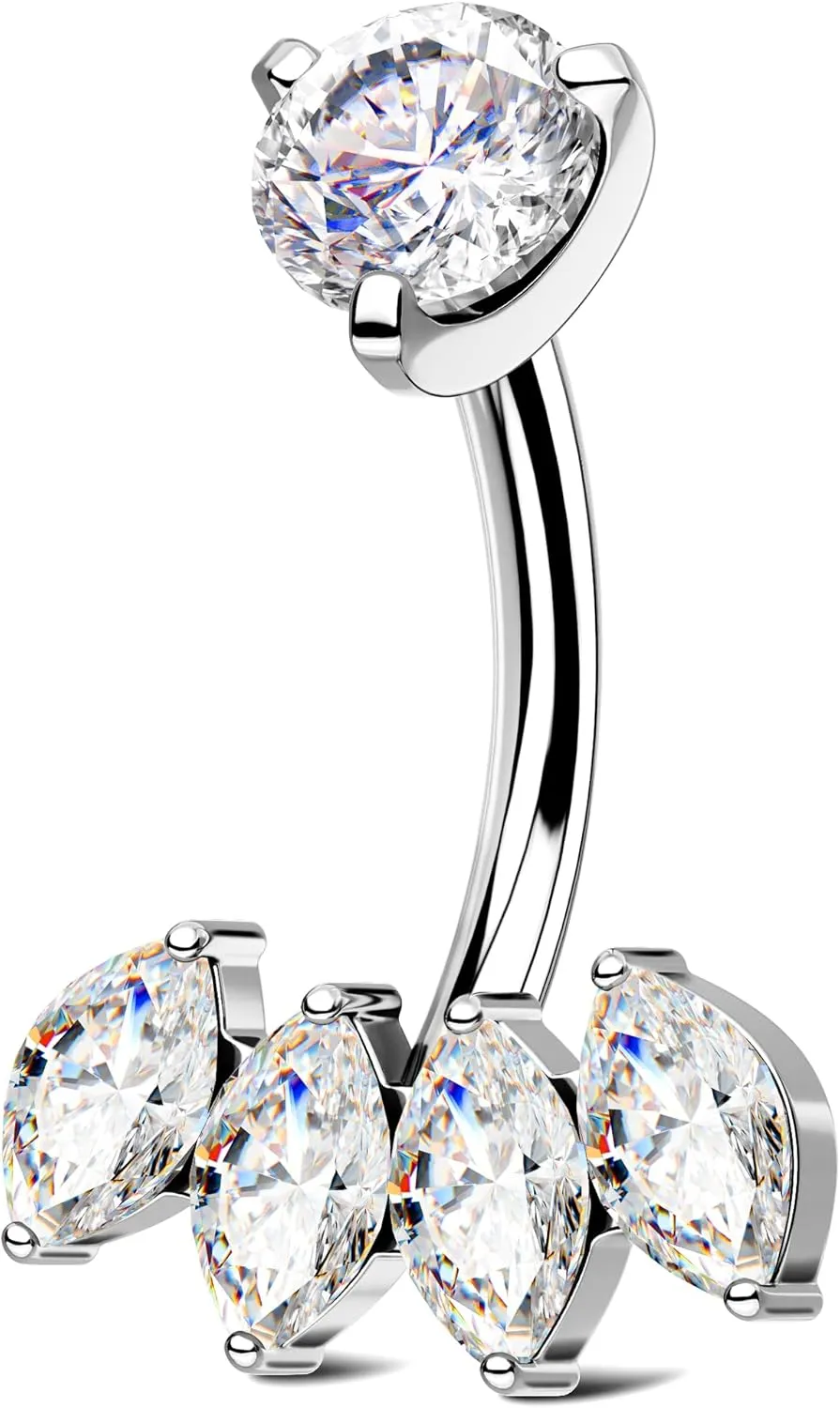 OUFER Titanium Belly Button Rings, Clear CZ Belly Rings for Women, Internally Threaded Belly Button Piercings, Silver Navel Piercing Jewelry, Belly Piercing Jewelry, Navel Rings Barbells-10mm
