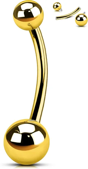 OUFER Titanium Belly Button Rings, Gold Belly Rings, Internally Threaded Navel Piercing Jewelry, Long Belly Piercing Jewelry, Curved Barbell, Belly Rings For Women Men