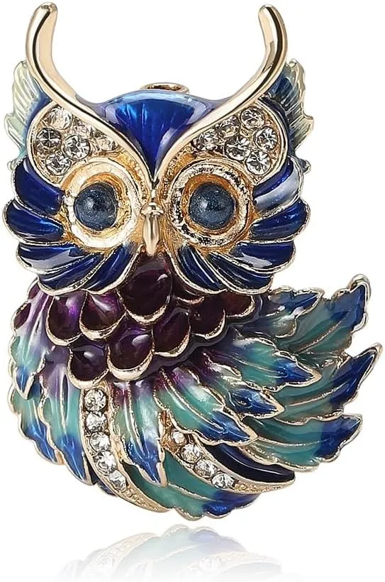 Owl Brooch Pins for Women, Blue Eyes Owl Brooch Pin, Cute Owl Animal Brooch Lapel Pin, Bohemian Owl Bird Brooches Pins for Women Hat Bag Suit Dress Accessories Jewelry