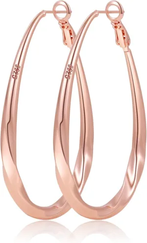 PABBEU Sterling Silver Hoop Earrings, Oval, Hypoallergenic, Trendy 14K Gold Plated