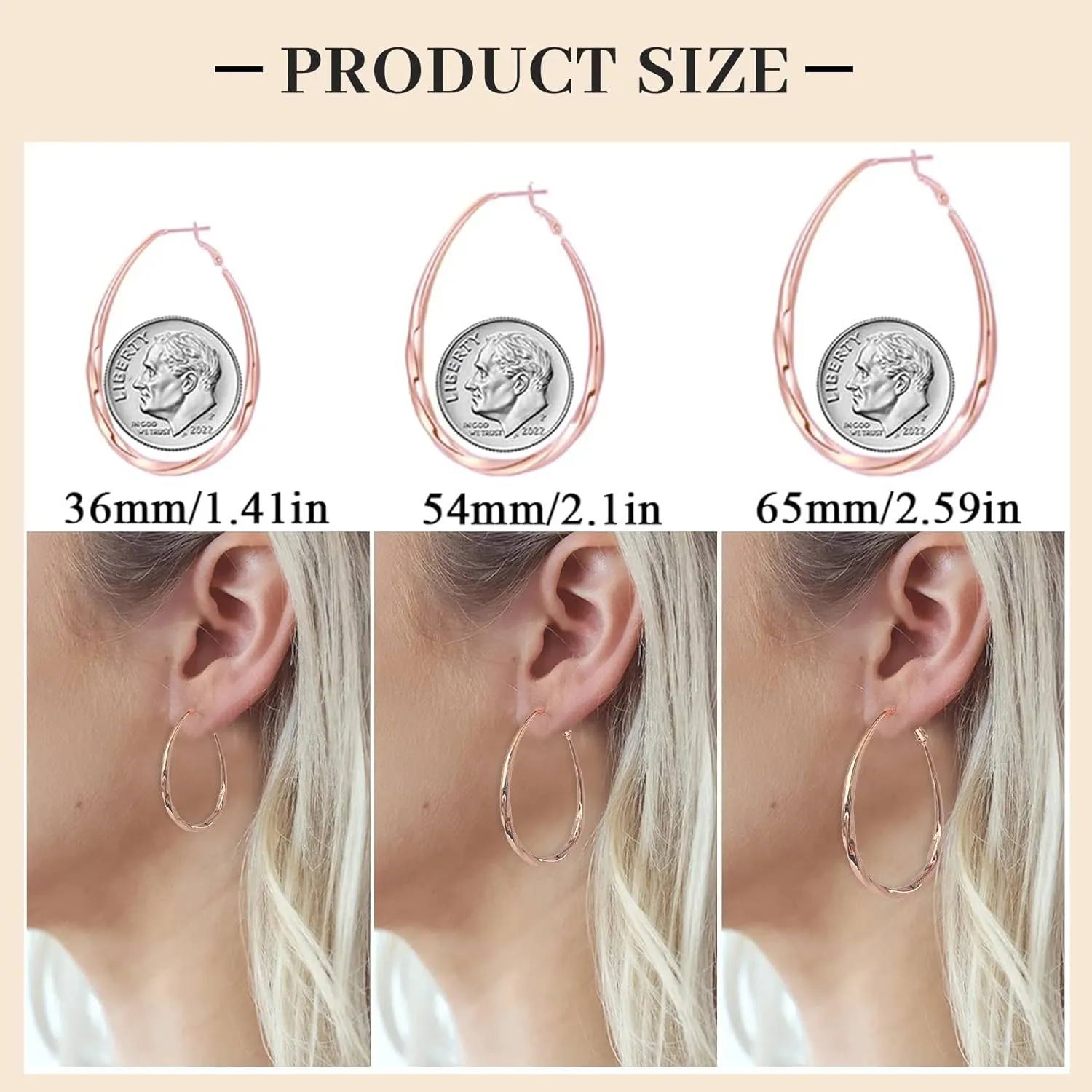 PABBEU Sterling Silver Hoop Earrings, Oval, Hypoallergenic, Trendy 14K Gold Plated