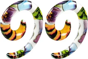 Pair of Acrylic Colorful Flower Spiral Taper Stretching Expander Piercing Jewelry Ear Flesh Tunnels Stretcher Plugs Earring