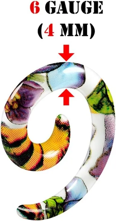 Pair of Acrylic Colorful Flower Spiral Taper Stretching Expander Piercing Jewelry Ear Flesh Tunnels Stretcher Plugs Earring