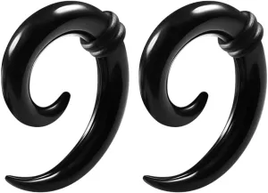 Pair of Black Acrylic Solid Spiral Coil Taper O-rings Piercing Jewelry Ear Plug Stretching Expander Earring
