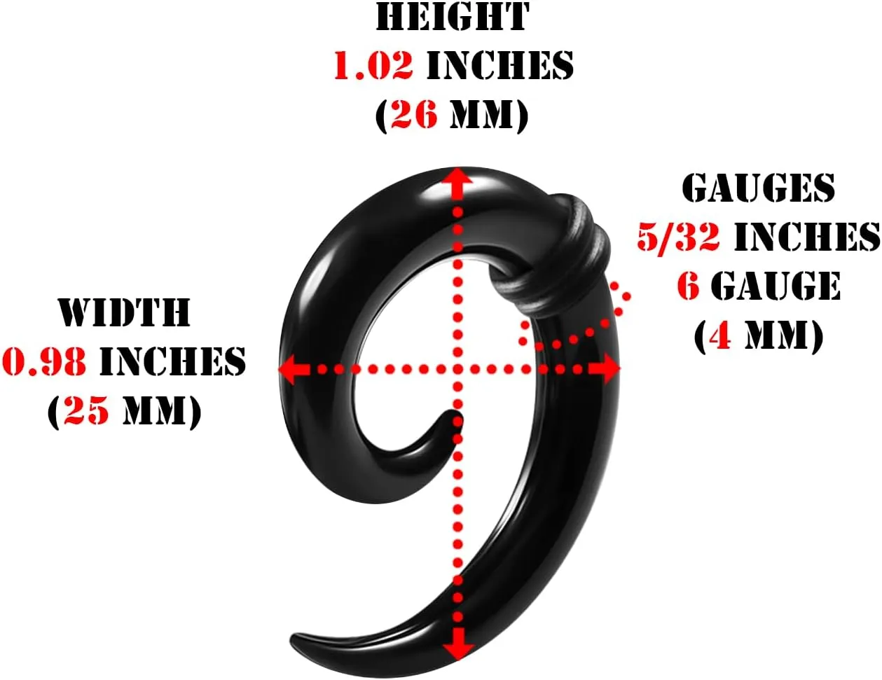 Pair of Black Acrylic Solid Spiral Coil Taper O-rings Piercing Jewelry Ear Plug Stretching Expander Earring