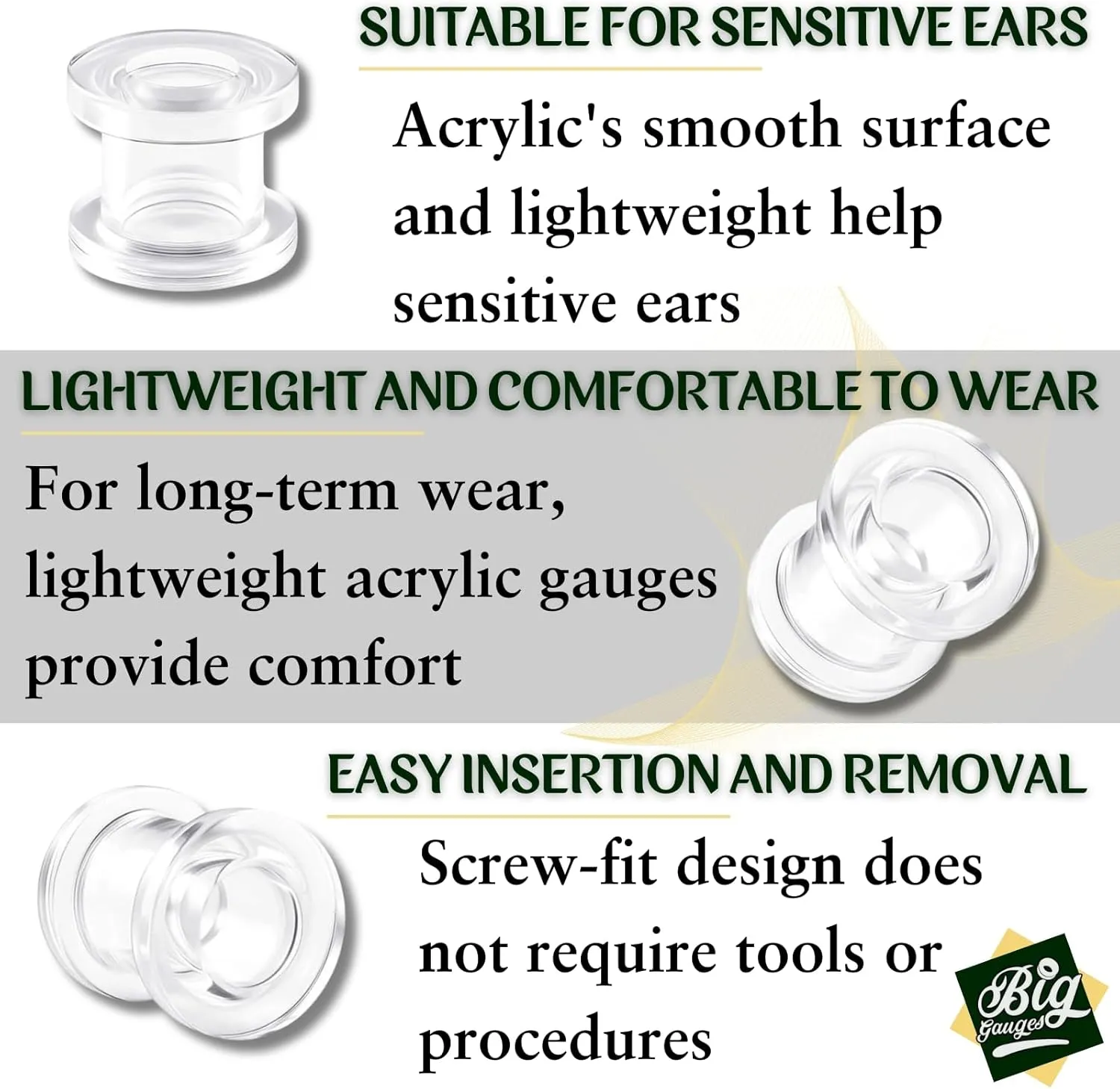 Pair of Clear Acrylic flesh Tunnels external Piercing Jewelry Stretcher Screw-fit Ear Plugs Earring Lobe