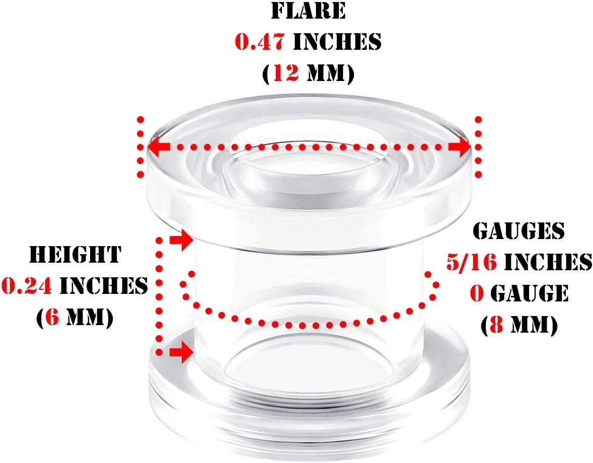 Pair of Clear Acrylic flesh Tunnels external Piercing Jewelry Stretcher Screw-fit Ear Plugs Earring Lobe