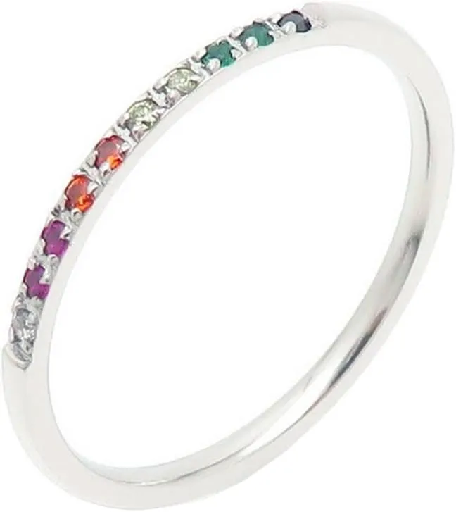 PAMTIER Women Stainless Steel Ring Half Cubic Zirconia Eternity Stackable Engagement Rings Wedding Band