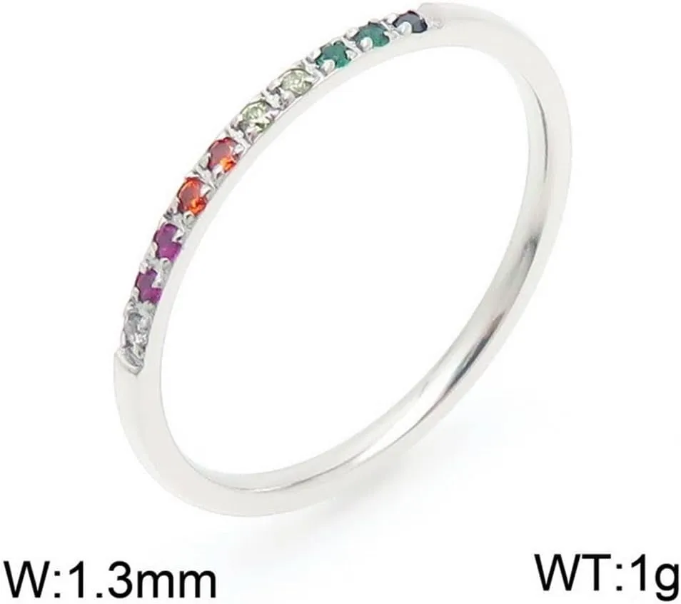 PAMTIER Women Stainless Steel Ring Half Cubic Zirconia Eternity Stackable Engagement Rings Wedding Band