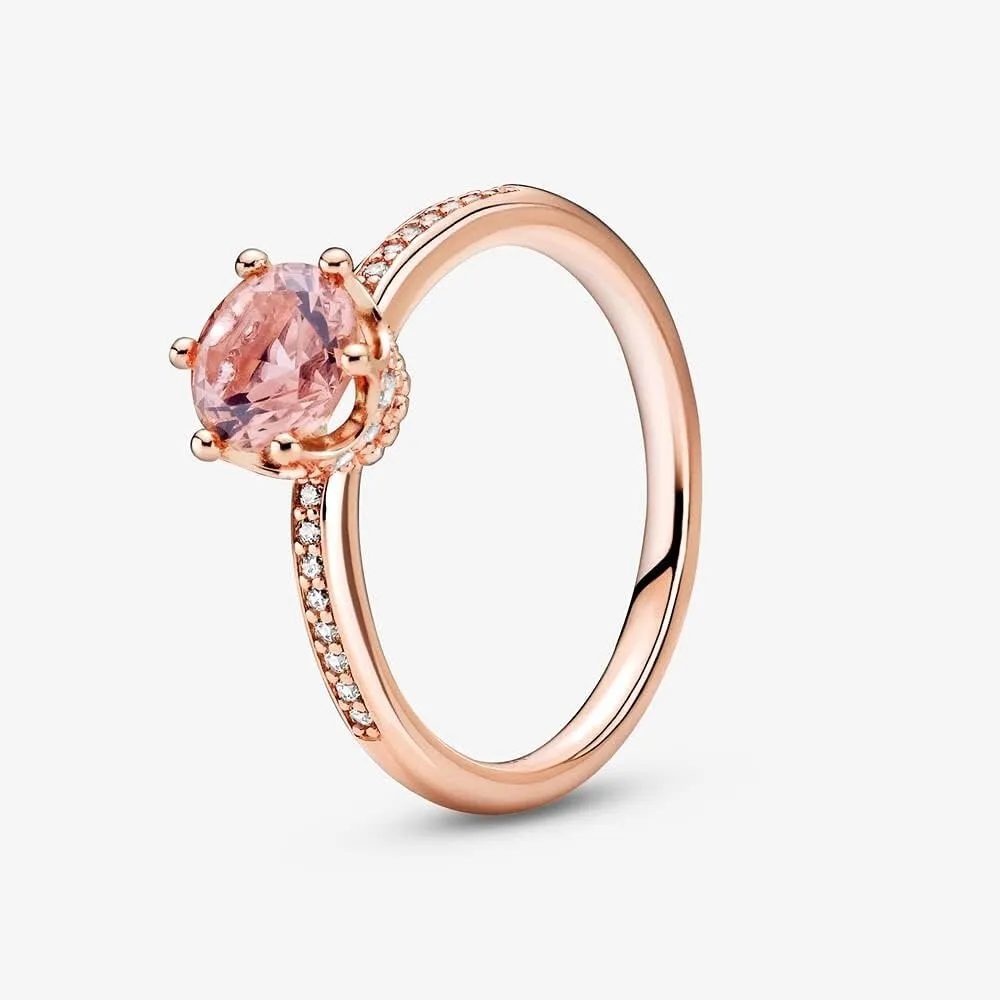Pandora Tiara Wishbone Ring - Gift for Her - 14k Rose Gold Ring for Women Rose with Clear Cubic Zirconia - Jewelry for Women with Gift Box