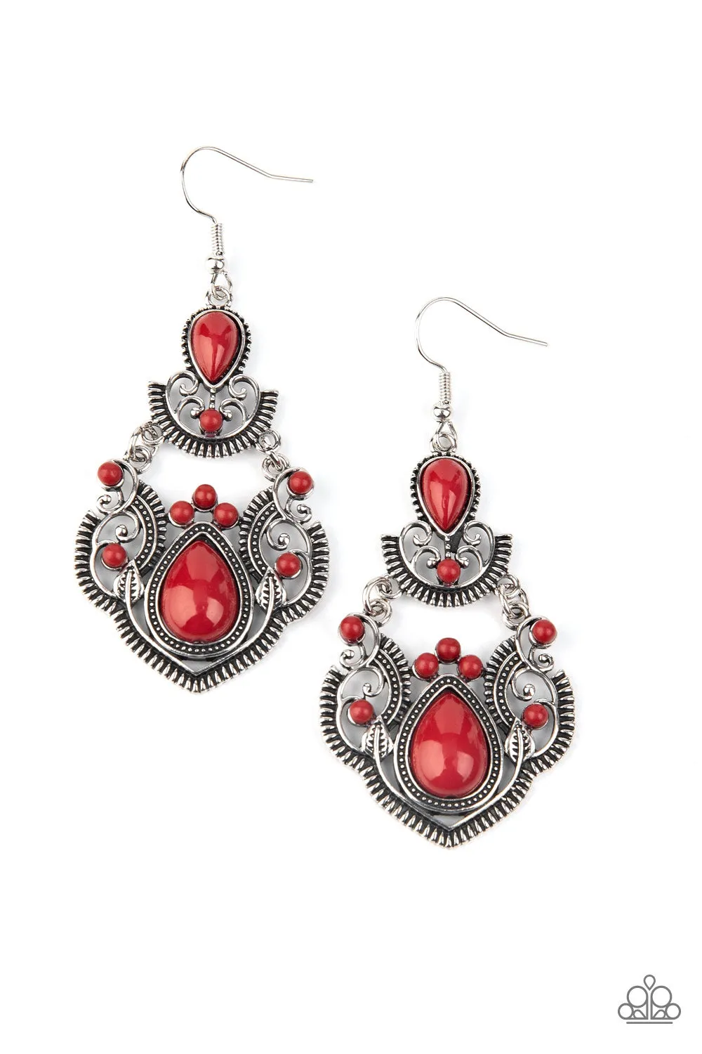 Paparazzi Earring ~ Palm Tree Tiaras - Red