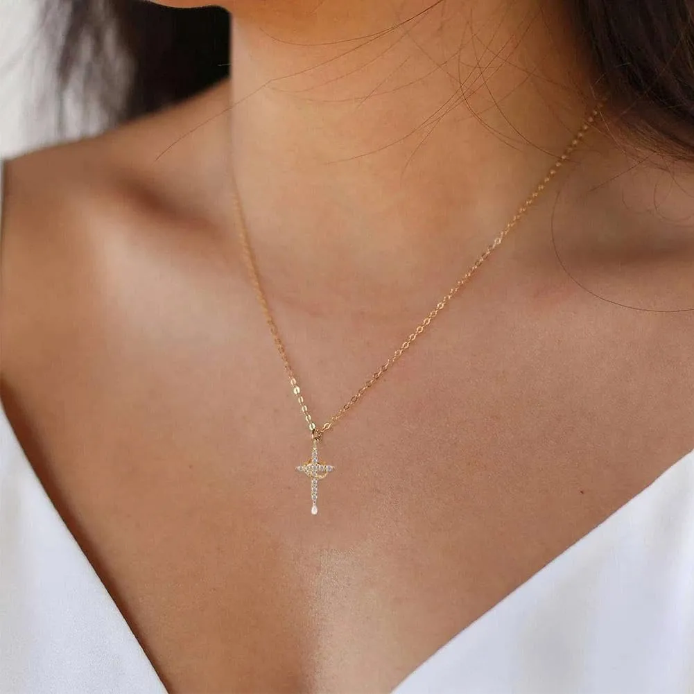 Paved Cross Rotated Crown Necklace,Diamond Cross Necklace,Christian Cross Rotated Crown Necklace,Rotatable Crown Cross Pendant Necklace,Faith Cross First Communion Necklace for Women Jewelry