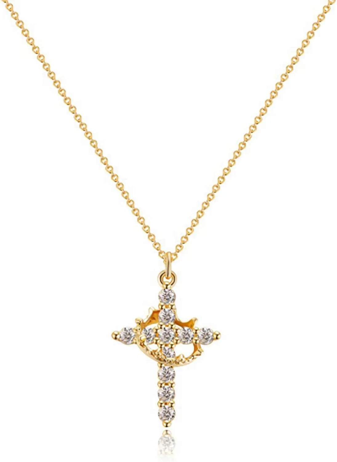 Paved Cross Rotated Crown Necklace,Diamond Cross Necklace,Christian Cross Rotated Crown Necklace,Rotatable Crown Cross Pendant Necklace,Faith Cross First Communion Necklace for Women Jewelry