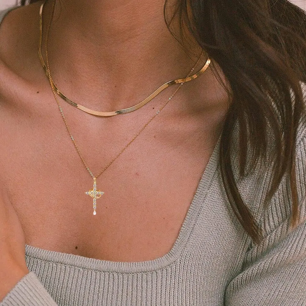 Paved Cross Rotated Crown Necklace,Diamond Cross Necklace,Christian Cross Rotated Crown Necklace,Rotatable Crown Cross Pendant Necklace,Faith Cross First Communion Necklace for Women Jewelry