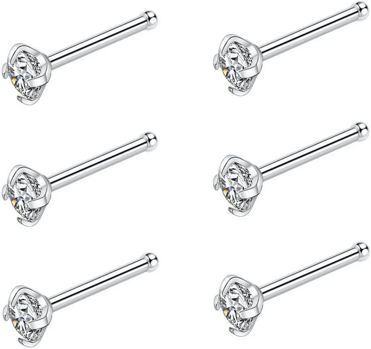 PEAKLINK 20G Nose Studs 6PCS Sleeper Earrings G23 Titanium Nose Rings Nose Piercing Jewelry Nostril Ring Titanium Tragus Cartilage Studs Monroe Medusa Studs Helix Conch Studs with CZ 1.5/2/2.5/3mm