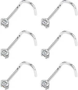 PEAKLINK 20G Nose Studs 6PCS Sleeper Earrings G23 Titanium Nose Rings Nose Piercing Jewelry Nostril Ring Titanium Tragus Cartilage Studs Monroe Medusa Studs Helix Conch Studs with CZ 1.5/2/2.5/3mm