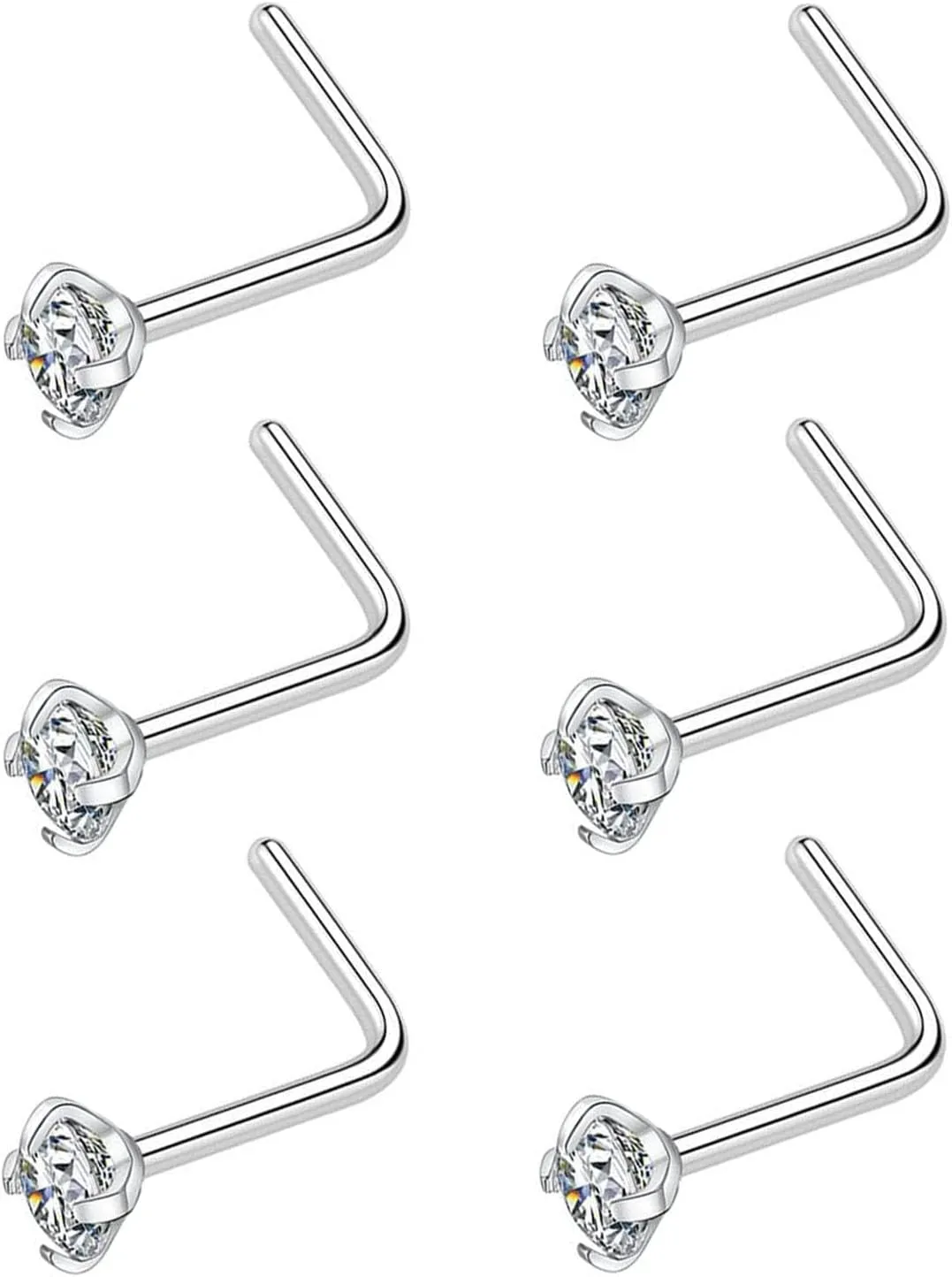 PEAKLINK 20G Nose Studs 6PCS Sleeper Earrings G23 Titanium Nose Rings Nose Piercing Jewelry Nostril Ring Titanium Tragus Cartilage Studs Monroe Medusa Studs Helix Conch Studs with CZ 1.5/2/2.5/3mm