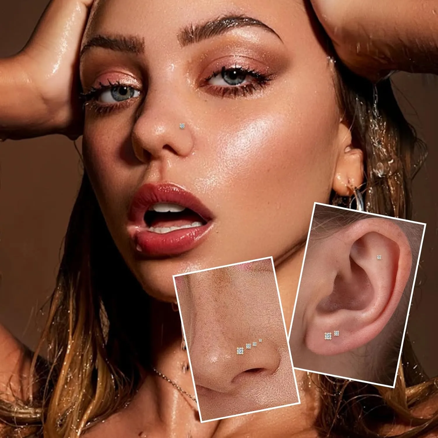 PEAKLINK 20G Nose Studs 6PCS Sleeper Earrings G23 Titanium Nose Rings Nose Piercing Jewelry Nostril Ring Titanium Tragus Cartilage Studs Monroe Medusa Studs Helix Conch Studs with CZ 1.5/2/2.5/3mm