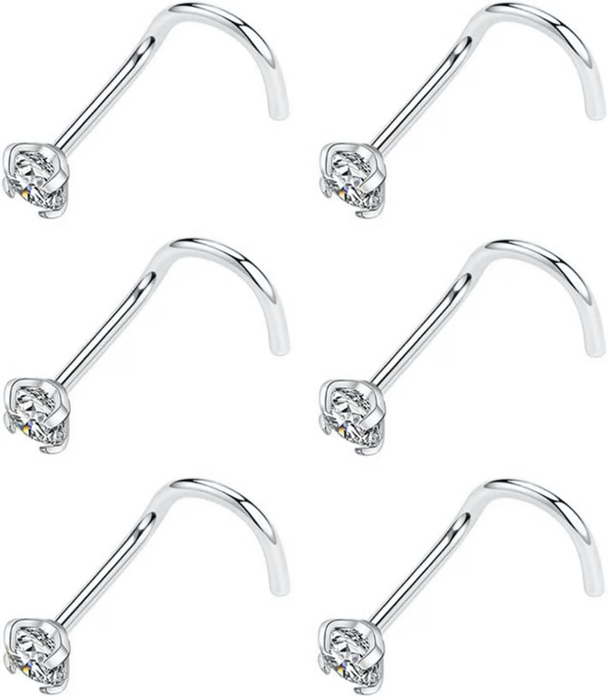 PEAKLINK 20G Nose Studs 6PCS Sleeper Earrings G23 Titanium Nose Rings Nose Piercing Jewelry Nostril Ring Titanium Tragus Cartilage Studs Monroe Medusa Studs Helix Conch Studs with CZ 1.5/2/2.5/3mm