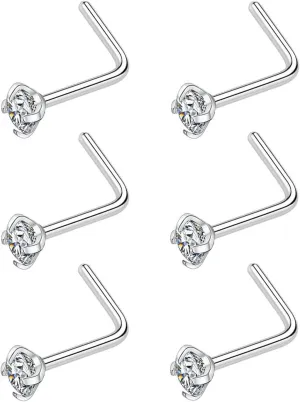 PEAKLINK 20G Nose Studs 6PCS Sleeper Earrings G23 Titanium Nose Rings Nose Piercing Jewelry Nostril Ring Titanium Tragus Cartilage Studs Monroe Medusa Studs Helix Conch Studs with CZ 1.5/2/2.5/3mm