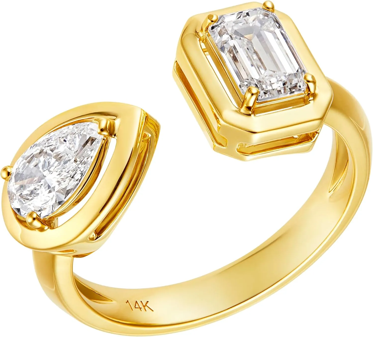 Pear and Emerald Cut Lab-Grown Diamond Ring in 14k Yellow Gold  1.17 Carat F Color VS Clarity  Unique Womens Fine Jewelry Gift  Modern Statement Engagement or Right-Hand Ring, IGI Certified
