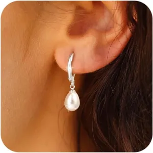 Pearl Earrings for Women Trendy: Flat Back Stud Earrings 14K Gold Plated/925 Sterling Silver Freshwater Pearl Dangle Earrings Cute Bow Earrings Wedding Jewelry Birthday Gifts for Women Girls