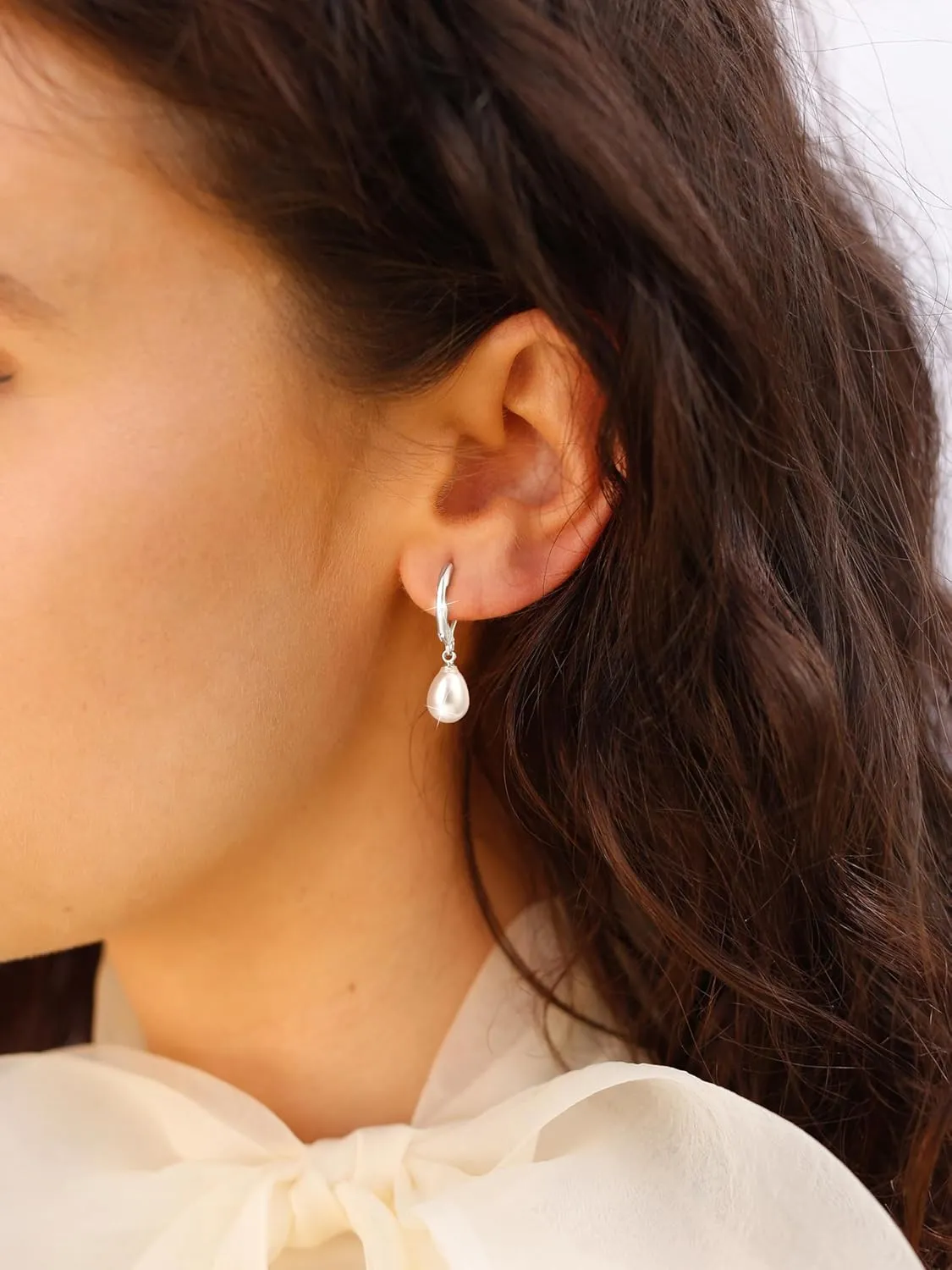 Pearl Earrings for Women Trendy: Flat Back Stud Earrings 14K Gold Plated/925 Sterling Silver Freshwater Pearl Dangle Earrings Cute Bow Earrings Wedding Jewelry Birthday Gifts for Women Girls