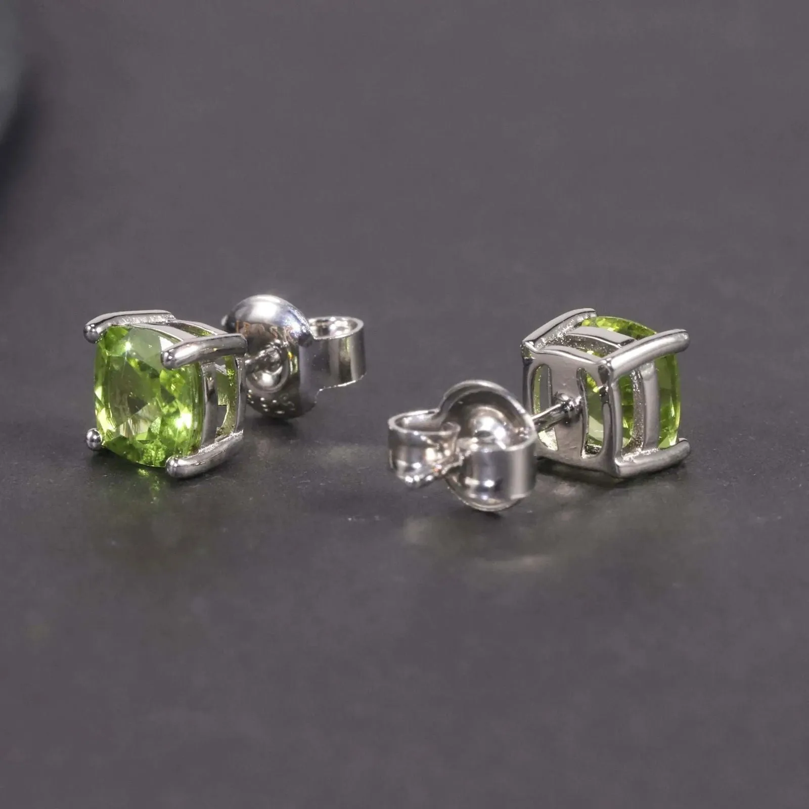 Peridot Stud Earrings | Cushion Cut in Sterling Silver | Irosk ®