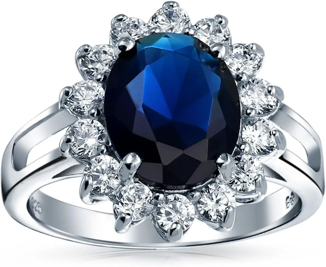 Personalize Vintage Style 5-7 Karat Crown Halo Oval Cubic Zirconia Simulated CZ Yellow Royal Blue Sapphire Engagement Ring .925 Sterling Silver Customizable