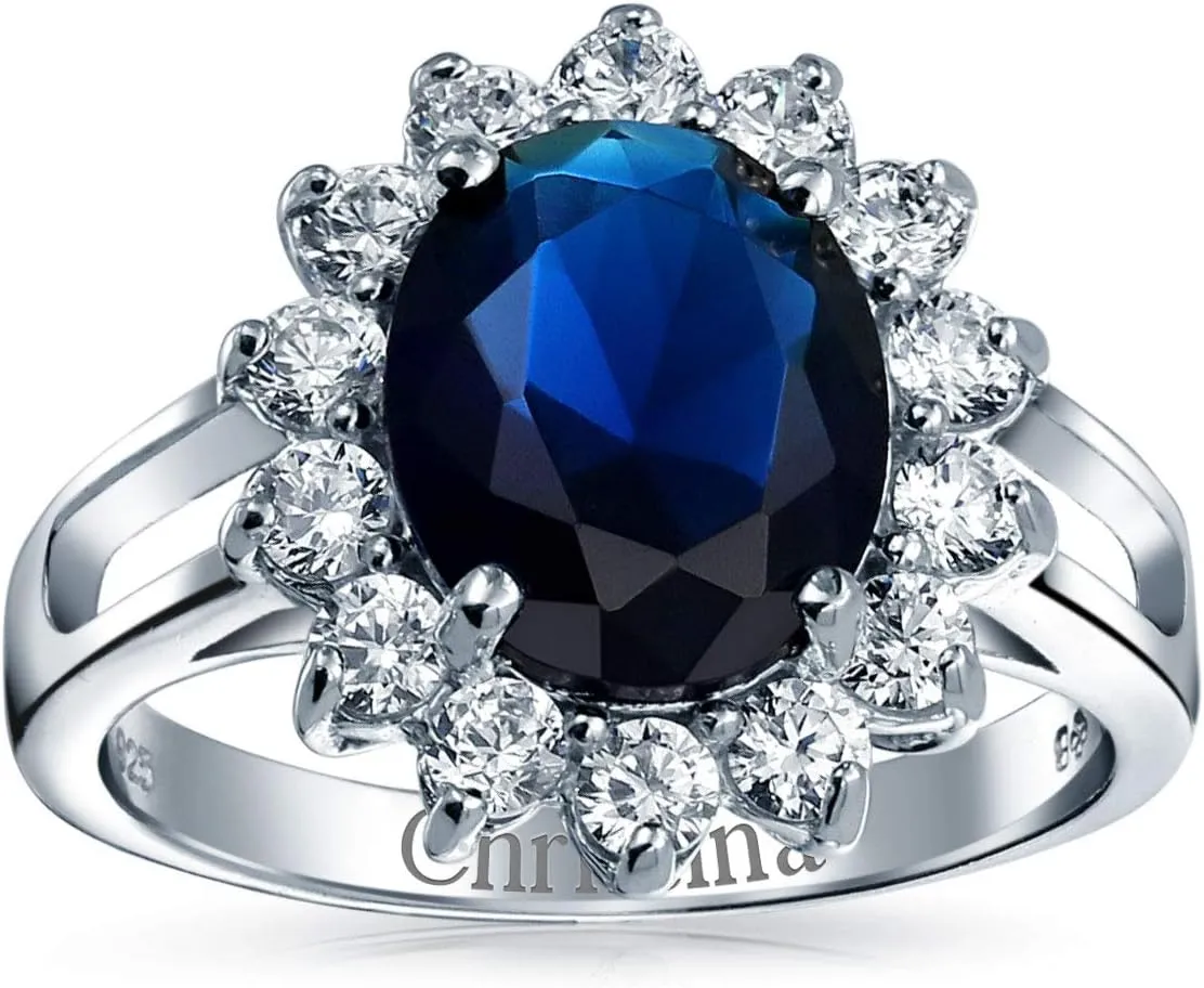 Personalize Vintage Style 5-7 Karat Crown Halo Oval Cubic Zirconia Simulated CZ Yellow Royal Blue Sapphire Engagement Ring .925 Sterling Silver Customizable