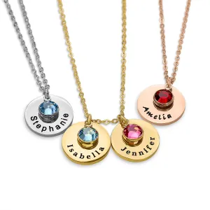 Personalized Birthstone Name Necklace for Mom Daughter Wife Girlfriend Grandma Custom Engraved Family Jewelry, Two Three Children, Mother's Day Valentine's Day Birthday Gift Women 18k Gold Silver Rose