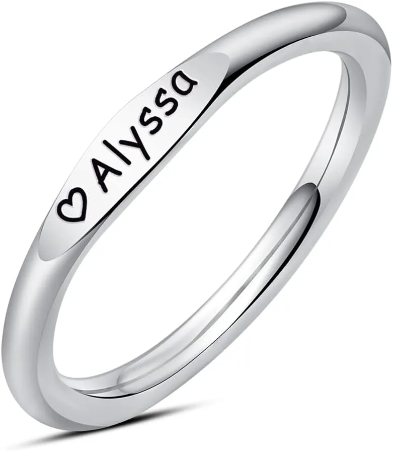 Personalized Initial Rings for Women, Engraved Customized Rings with Names Ring Family Rings Stackable Bar Initials Double Couples 925 Sterling Silver Ring for Her.
