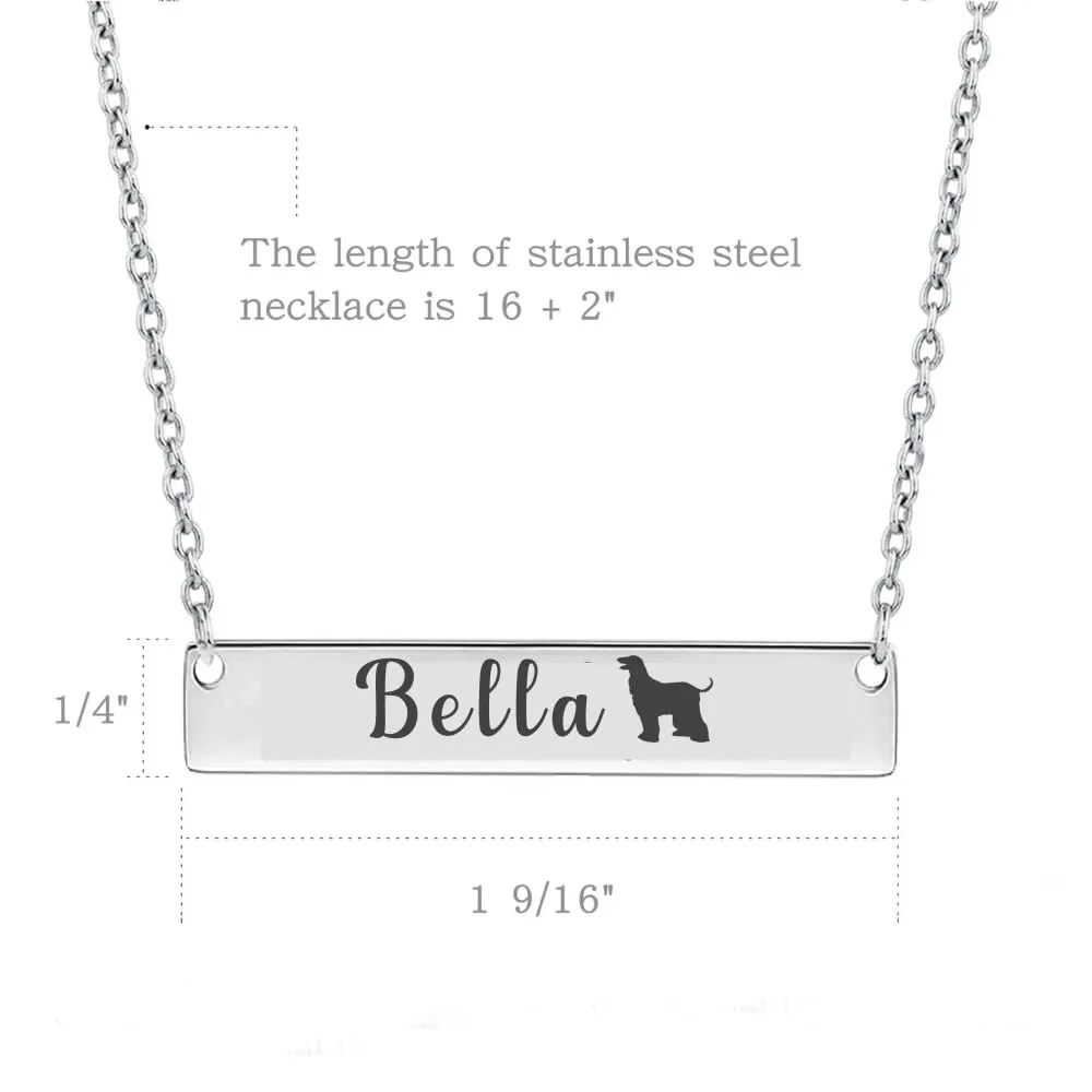 Personalized Necklace, Gift, Custom Engraved Dog Bar Necklace, Memorial Keepsake for Dog Mom, Dog Lover Gift, Pet Name Necklace (Japanese Chin)
