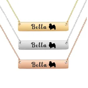 Personalized Necklace, Gift, Custom Engraved Dog Bar Necklace, Memorial Keepsake for Dog Mom, Dog Lover Gift, Pet Name Necklace (Japanese Chin)